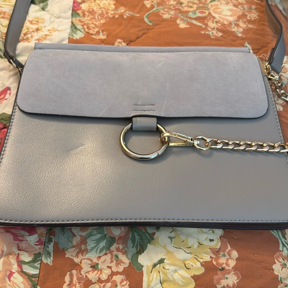 Faux Chloe-like Large Faye Leather and Suede Shoulder Bag gray crossbody Purse